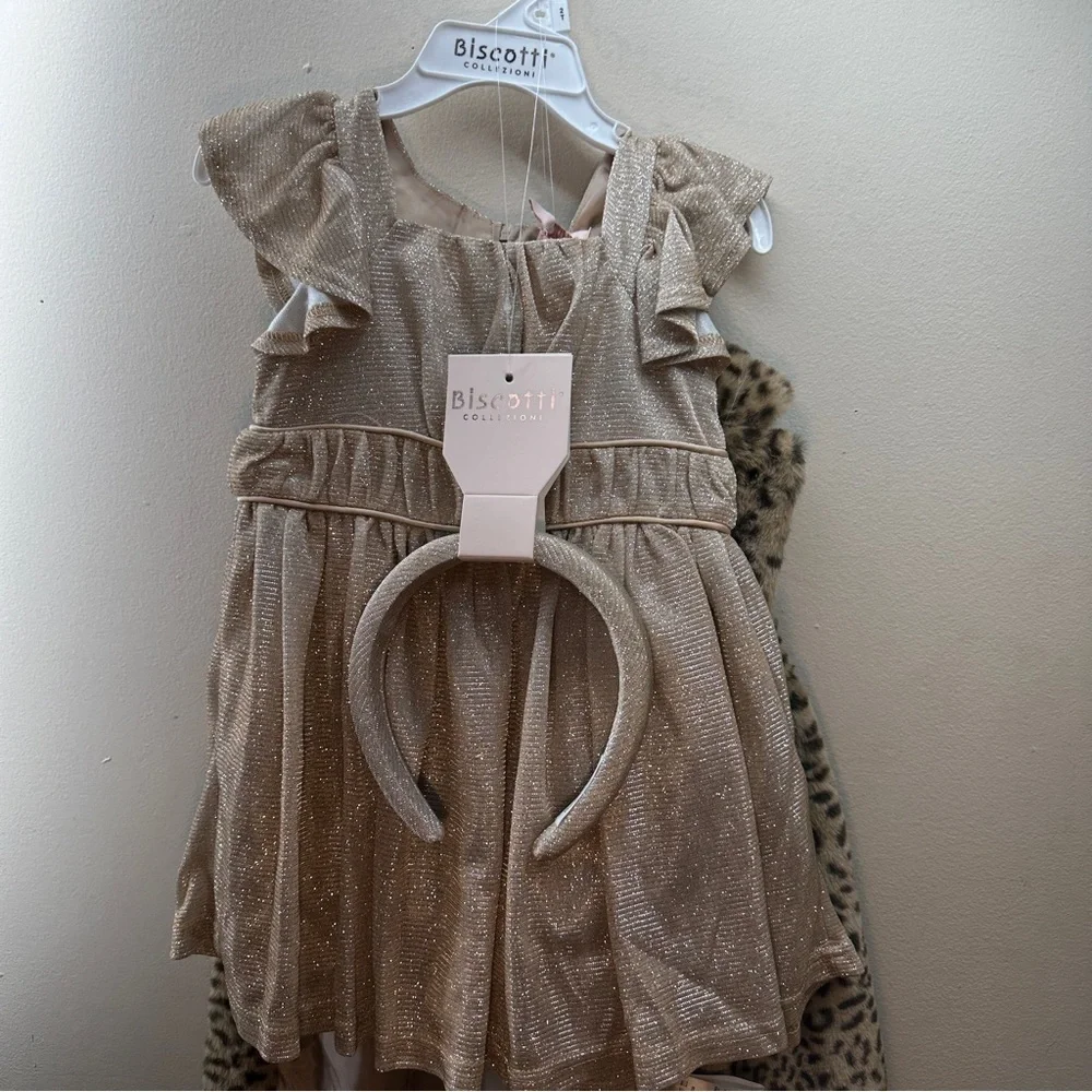 Biscotti Collezioni Girls 3-Piece Leopard Faux Fur Coat Dress Set NWT